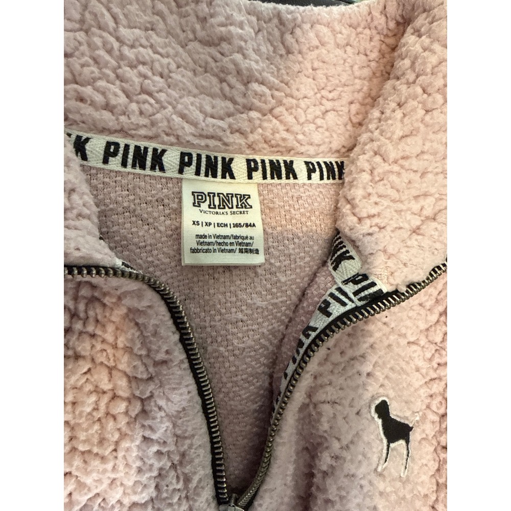 PINK Victoria's Secret Womens XS Pink Sherpa Quarter Zip Pullover Fleece Top - Picture 4 of 8